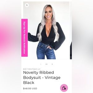 Novelty Ribbed Bodysuit - Vintage Black
